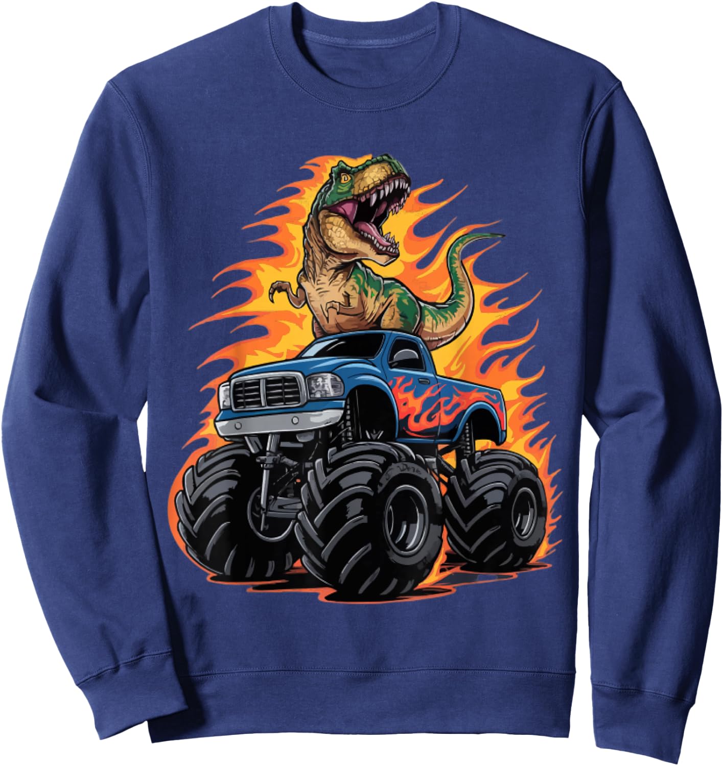 Monster Truck Dinosaur Birthday Party Monster Truck Boy Sweatshirt - Sweatshirt | Navy