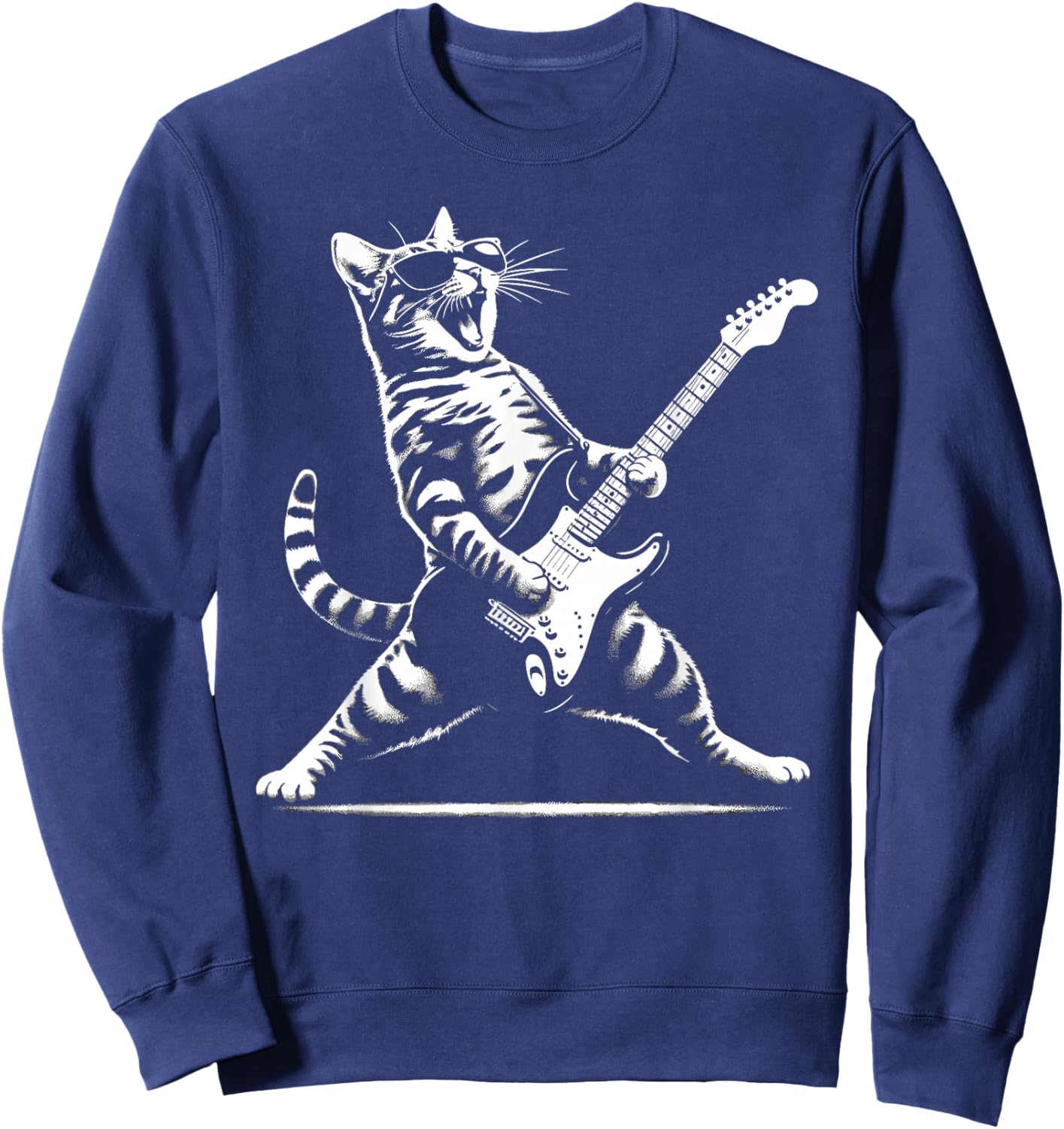 Guitar Cat Novelty Rock Music Band Concert Funny Cat Sweatshirt - Sweatshirt | Navy