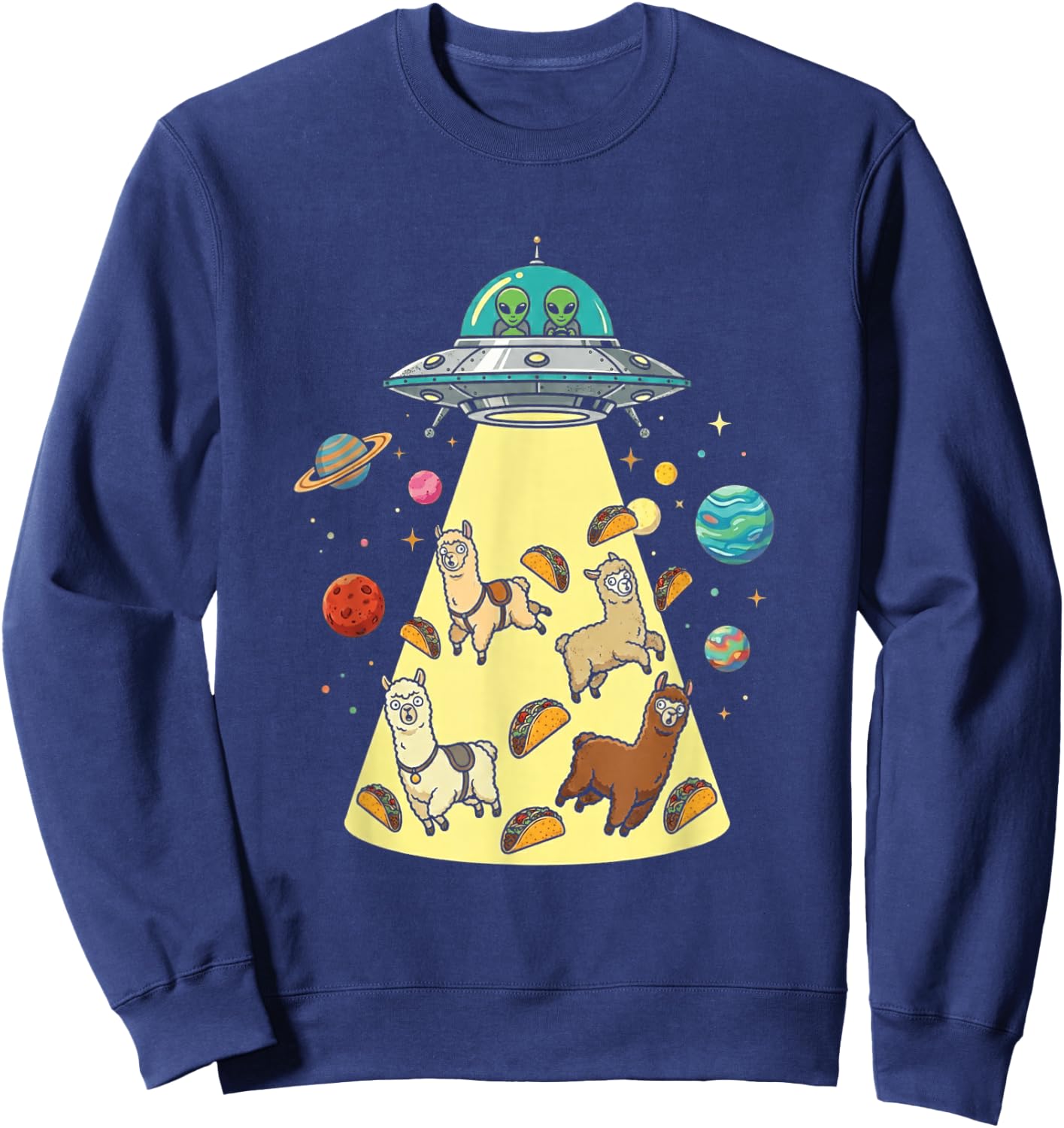 Funny Llama UFO Taco Alien Abduction Space Food Sweatshirt - Sweatshirt | Navy