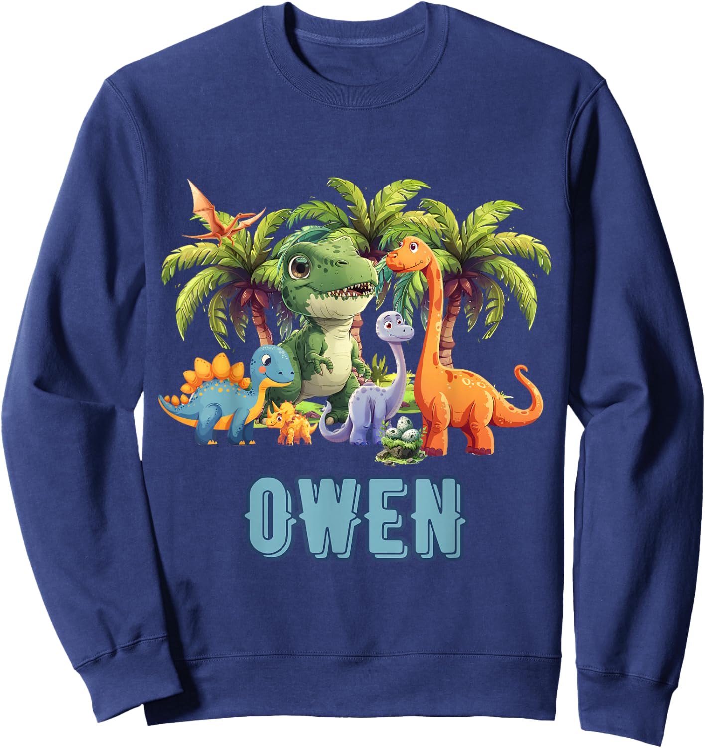 OWEN Dinosaur Personalized Custom First Name Toddler Fun Sweatshirt - Sweatshirt | Navy