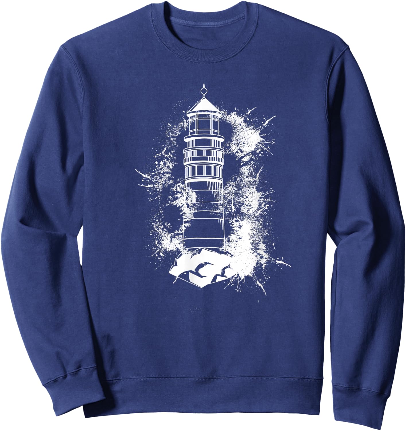 Lighthouse Sea Light Seagulls Coast Harbour Maritime Lighthouse, black, s Sweatshirt - Sweatshirt | Navy