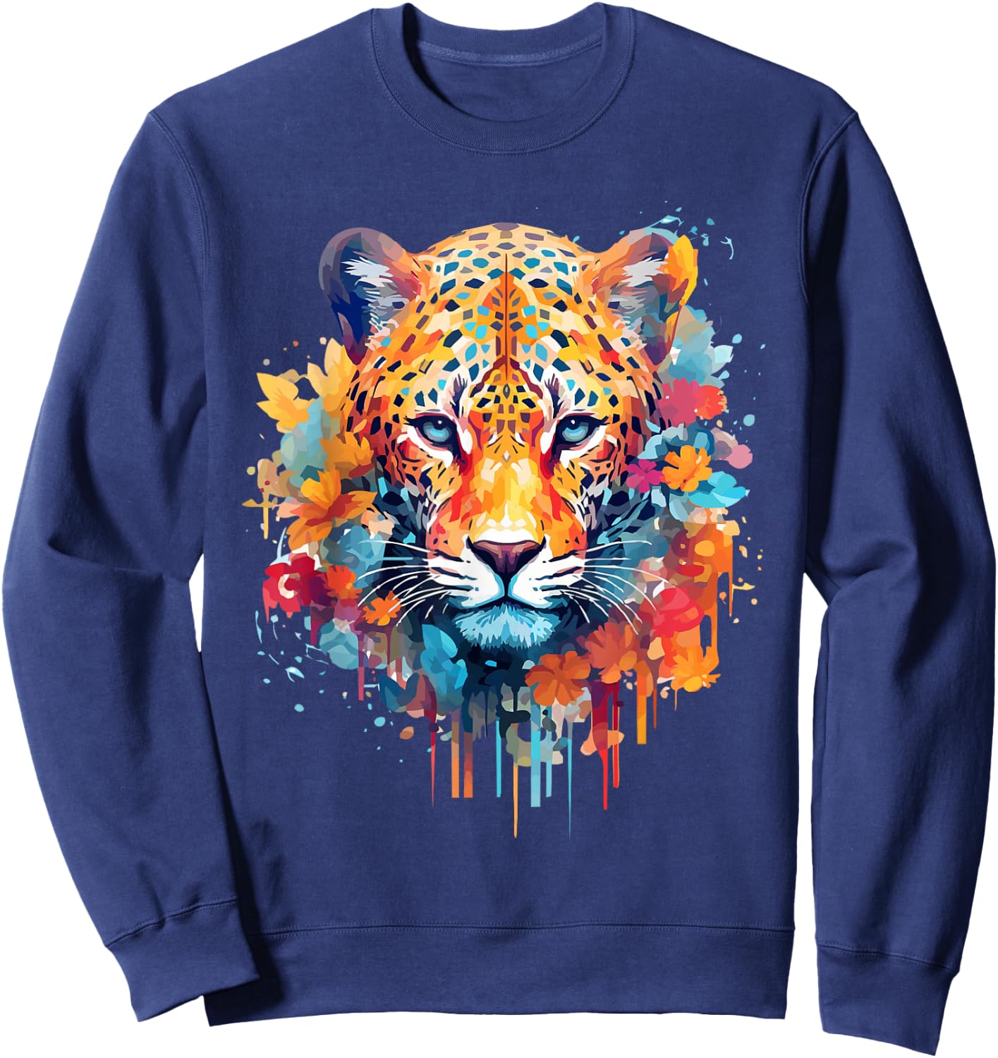 Jaguar Face Big Cat Lover Print Splash Art Graphic Design Sweatshirt - Sweatshirt | Navy