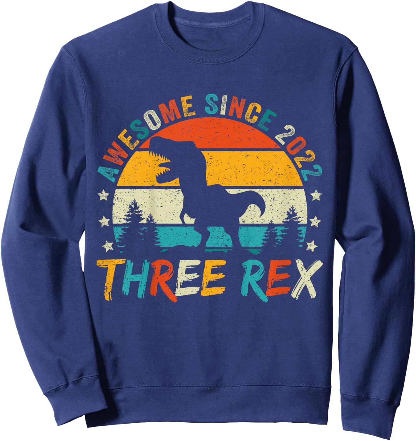 Kids Three Rex 3rd Birthday Boy Third Dinosaur 3 Year Old Sweatshirt - Sweatshirt | Navy