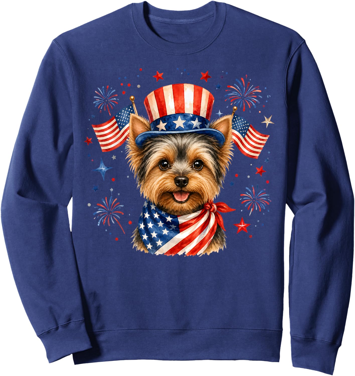 Patriotic Yorkie Dog 4th of July American Flag Sweatshirt - Sweatshirt | Navy