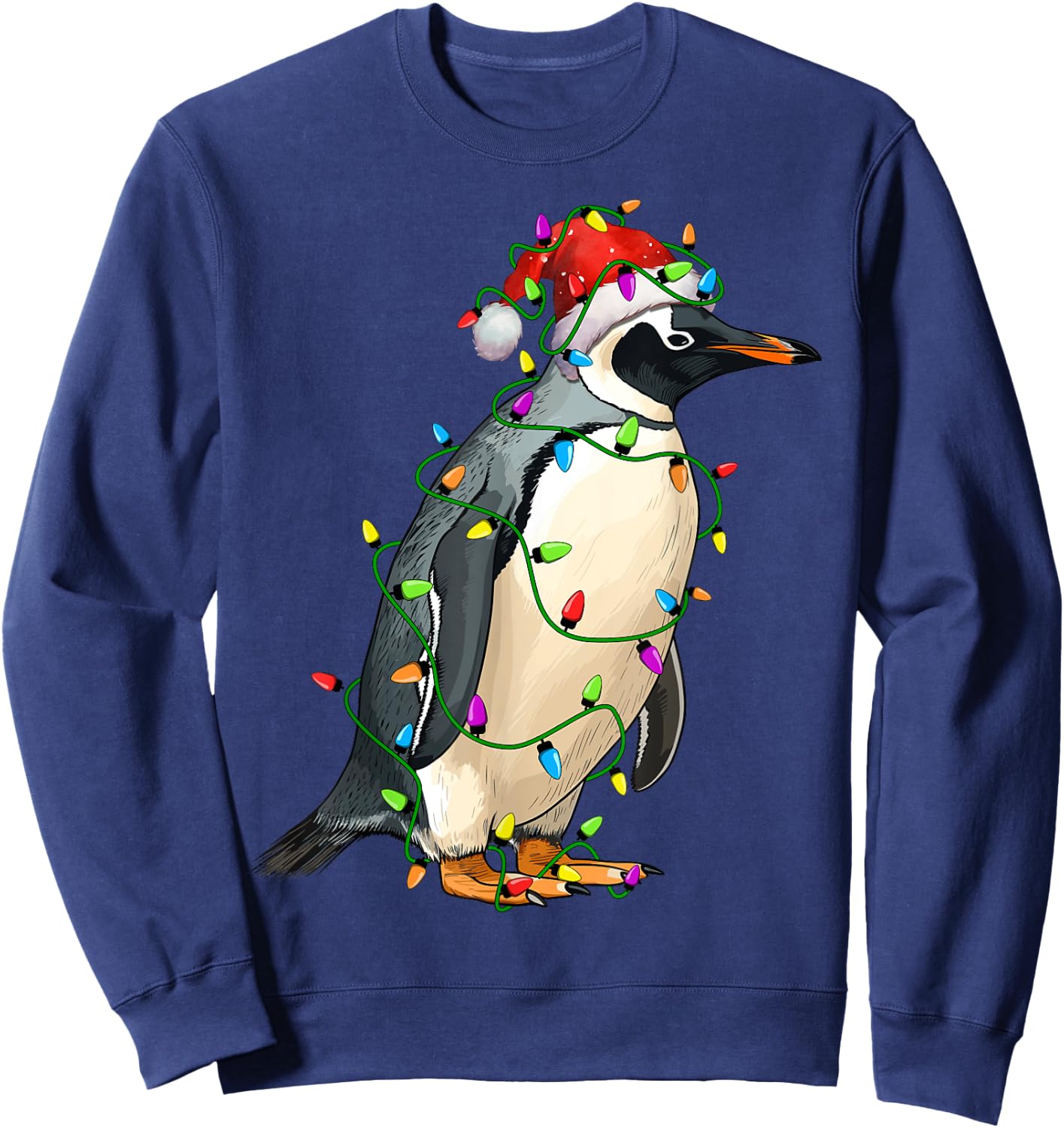 Penguin Santa Christmas Tree Lighting Xmas Funny Sweatshirt - Sweatshirt | Navy