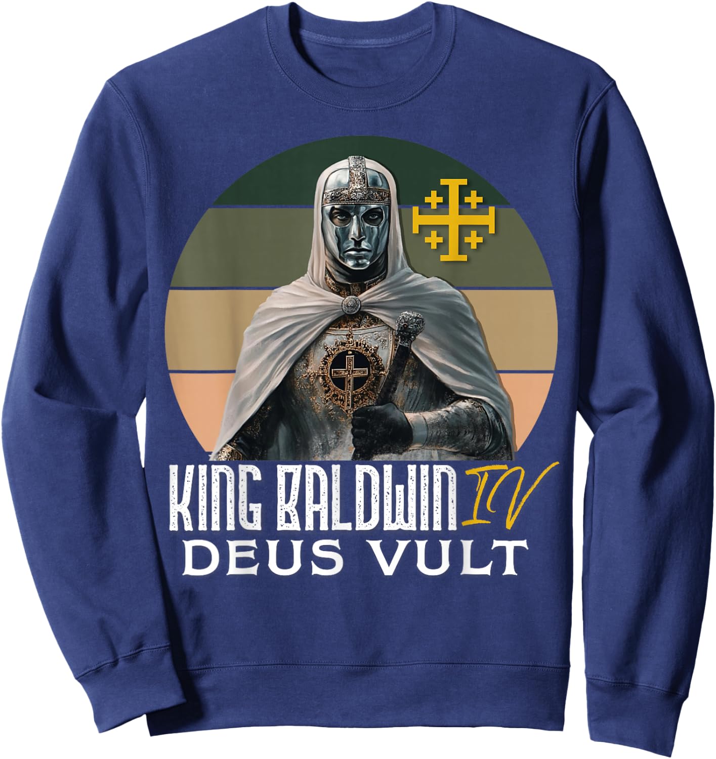 King Baldwin IV Jerusalem Cross Catholic Sweatshirt - Sweatshirt | Navy