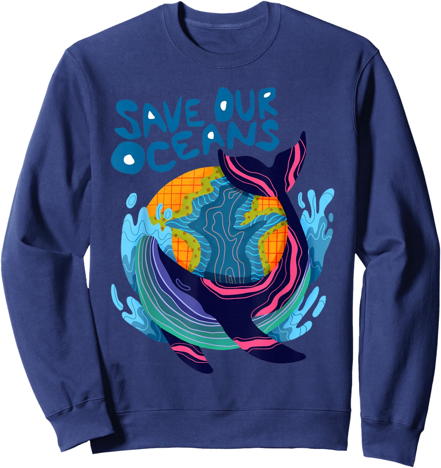 Whale Climate Change Save Our Oceans Sweatshirt - Sweatshirt | Navy