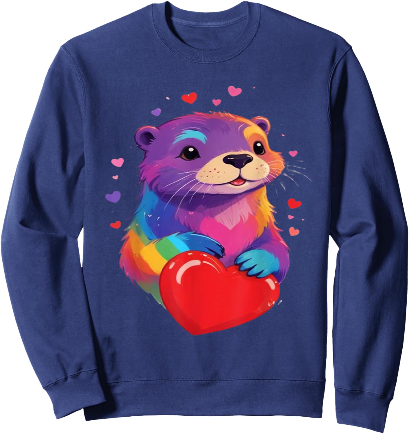 Otter Shirt - Otter Print Colorful Heart , Black, S Sweatshirt - Sweatshirt | Navy