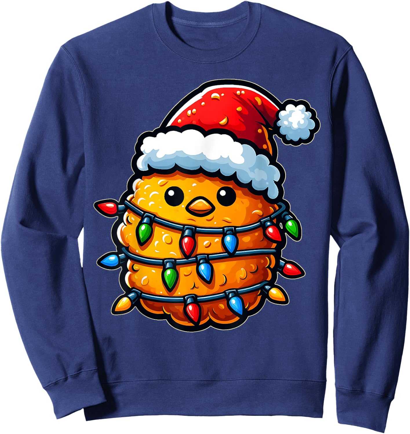 Cute Kawaii Chicken Nugget Nug Xmas Christmas Hat - -Adults, -Kids - Black - Small - Short Sleeve Sweatshirt - Sweatshirt | Navy