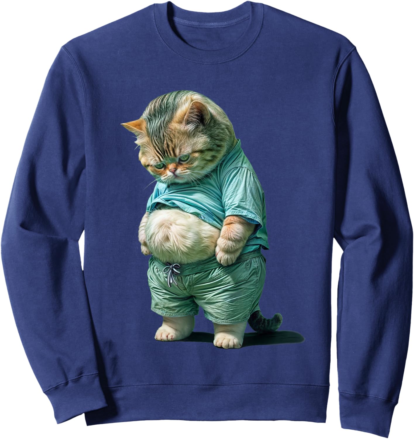 Funny Fat Cat IA Art Design Fat Kitten Cat Lover Sweatshirt - Sweatshirt | Navy