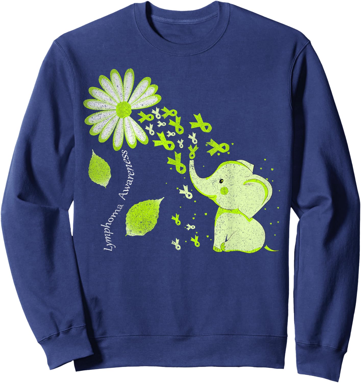 Daisy Flower Lime Green Elephant Lymphoma Awareness Sweatshirt - Sweatshirt | Navy