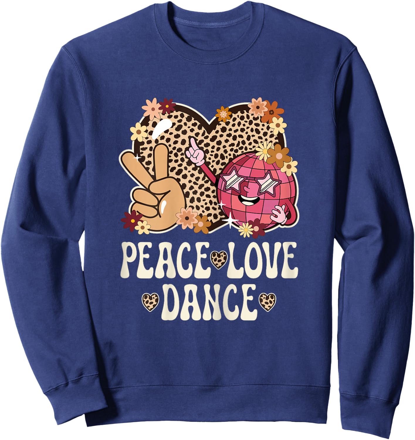 Peace Love Dance Lover Cheetah Print Women Girl Cute Dancing Sweatshirt - Sweatshirt | Navy