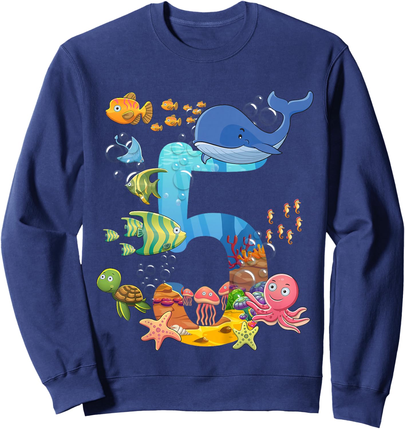 5 Years Old Sea Fish Ocean Animal 5th Birthday Boy Girl Sweatshirt - Sweatshirt | Navy