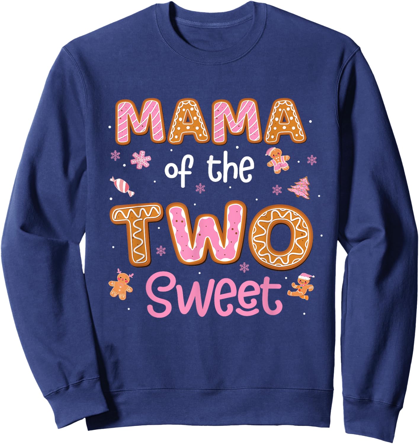 Mama Of The Two Sweet Gingerbread 2nd Birthday Girl Xmas Sweatshirt - Sweatshirt | Navy
