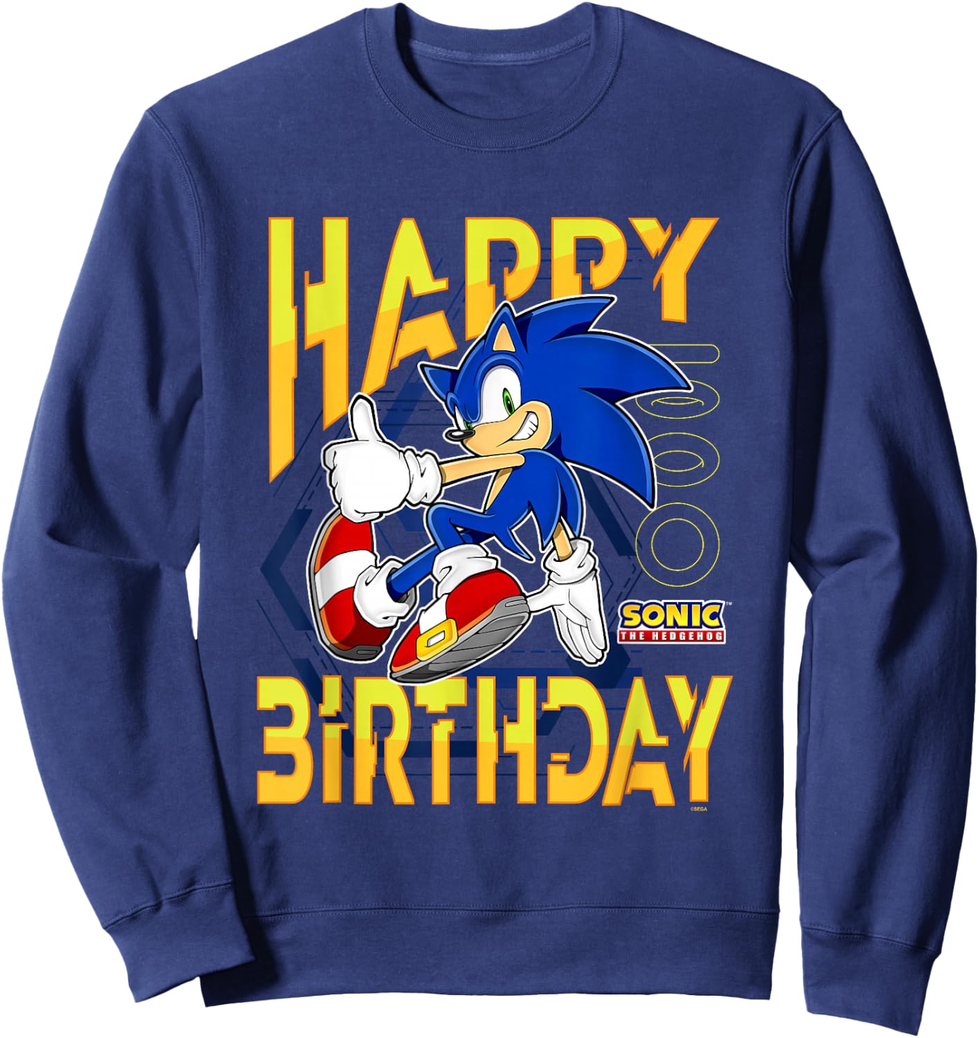 Sonic The Hedgehog Birthday Happy Birthday Thumbs Up Logo Sweatshirt - Sweatshirt | Navy