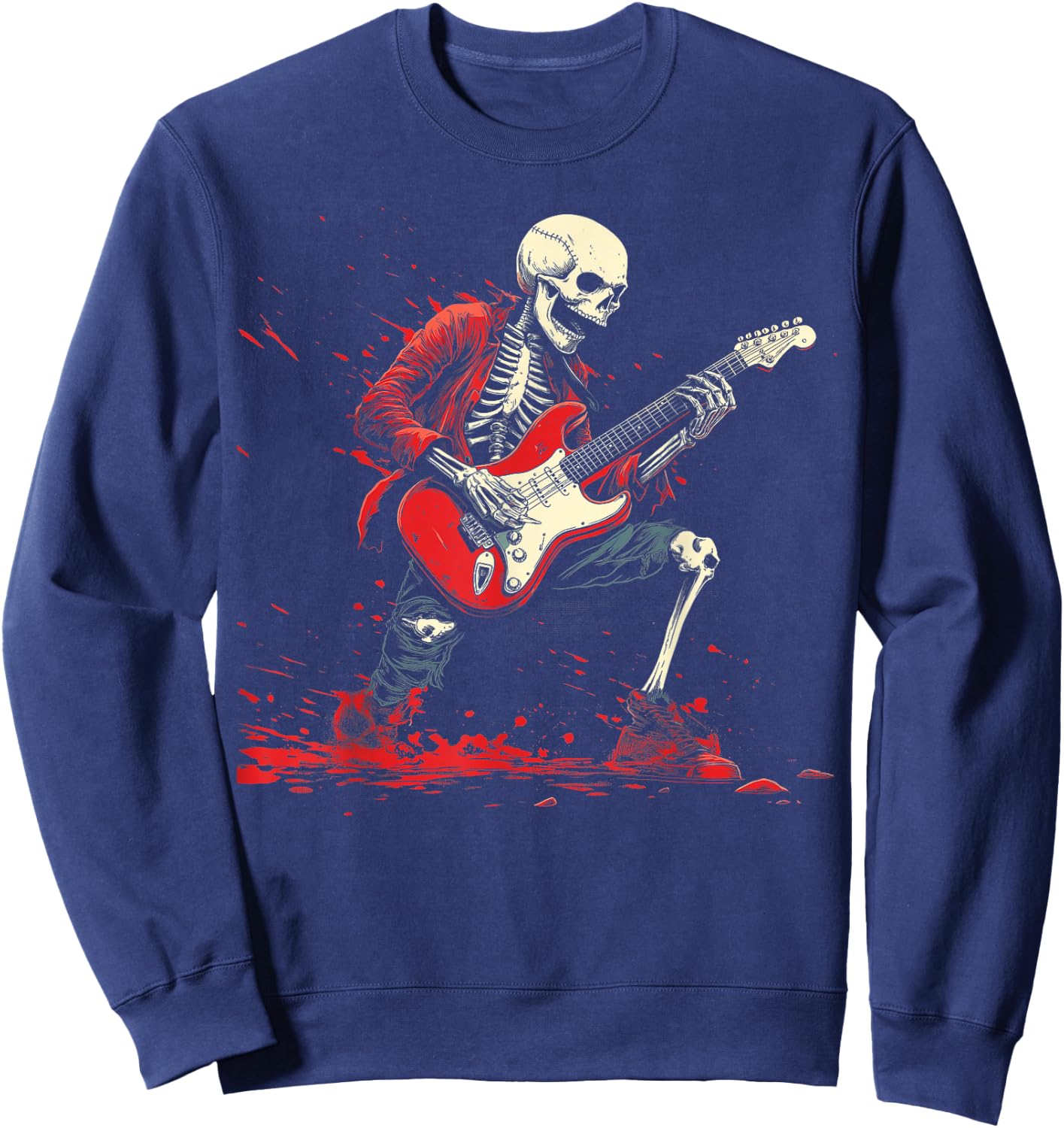 Rockin' Skeleton- Electric Guitar Halloween Punk Rock Sweatshirt - Sweatshirt | Navy