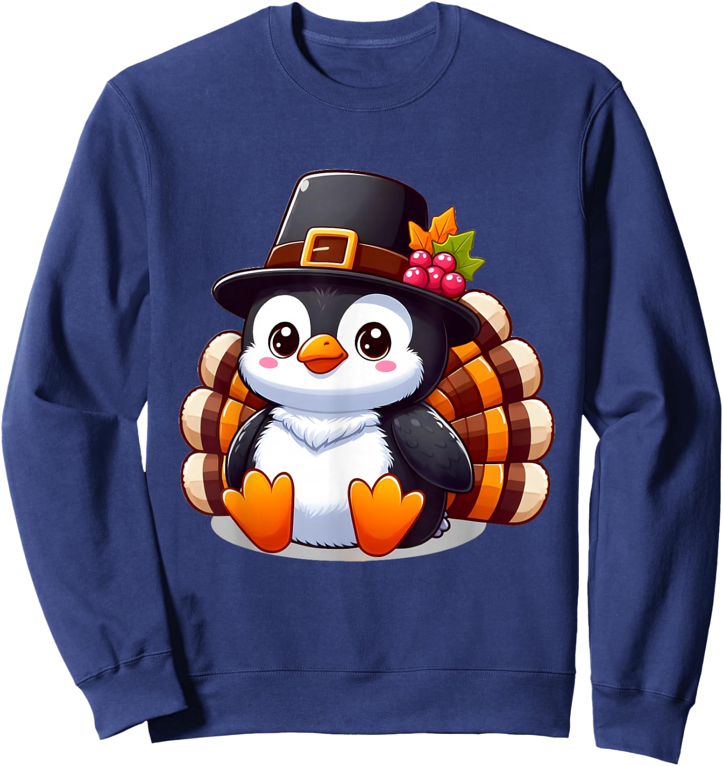 Thanksgiving Penguin Collection Thanksgiving Penguin - -Adult, Black, Small, Short Sleeve Sweatshirt - Sweatshirt | Navy