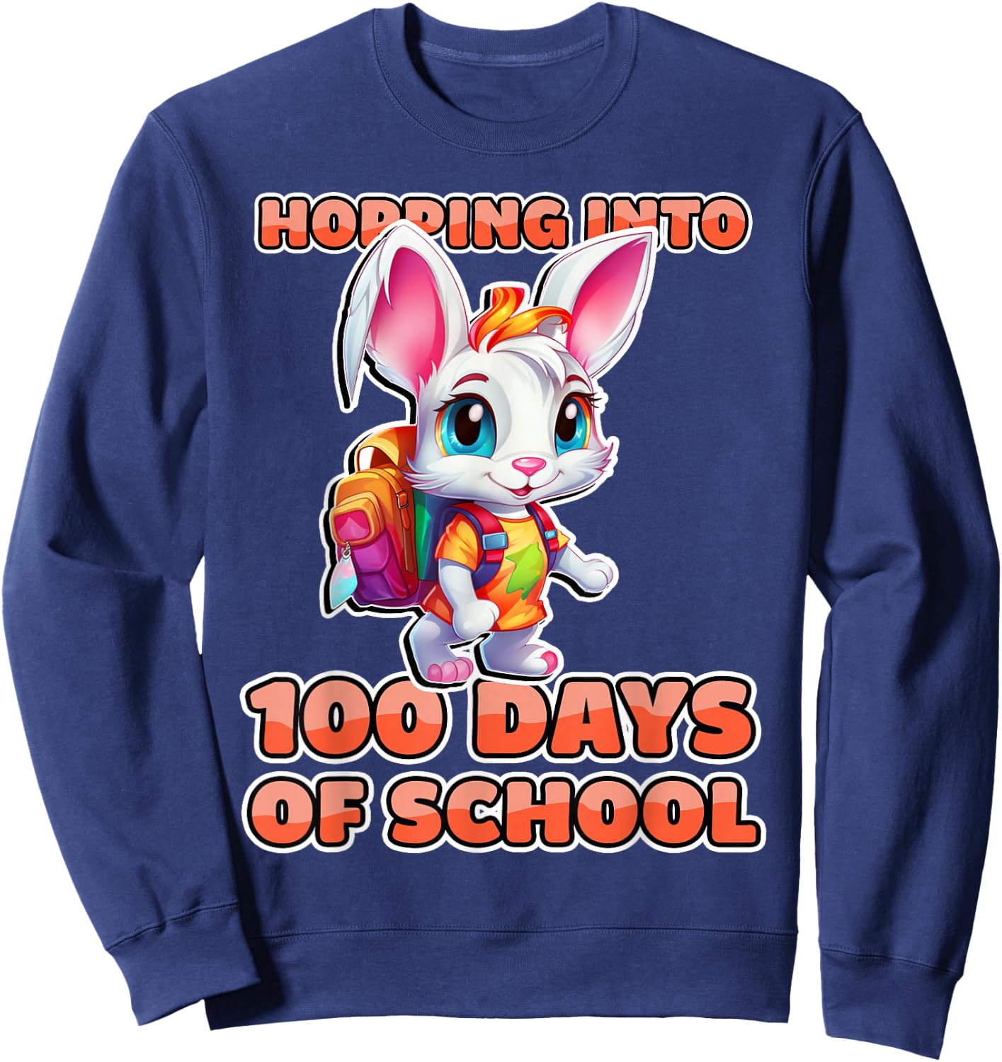 100 Days Of School Shirt Rabbit Hopping Into 100th Day Sweatshirt - Sweatshirt | Navy