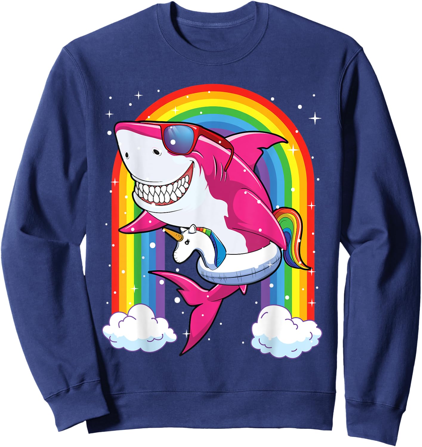 Pink Shark Shirt For Girls Kids Summer Vacation Unicorn Sweatshirt - Sweatshirt | Navy