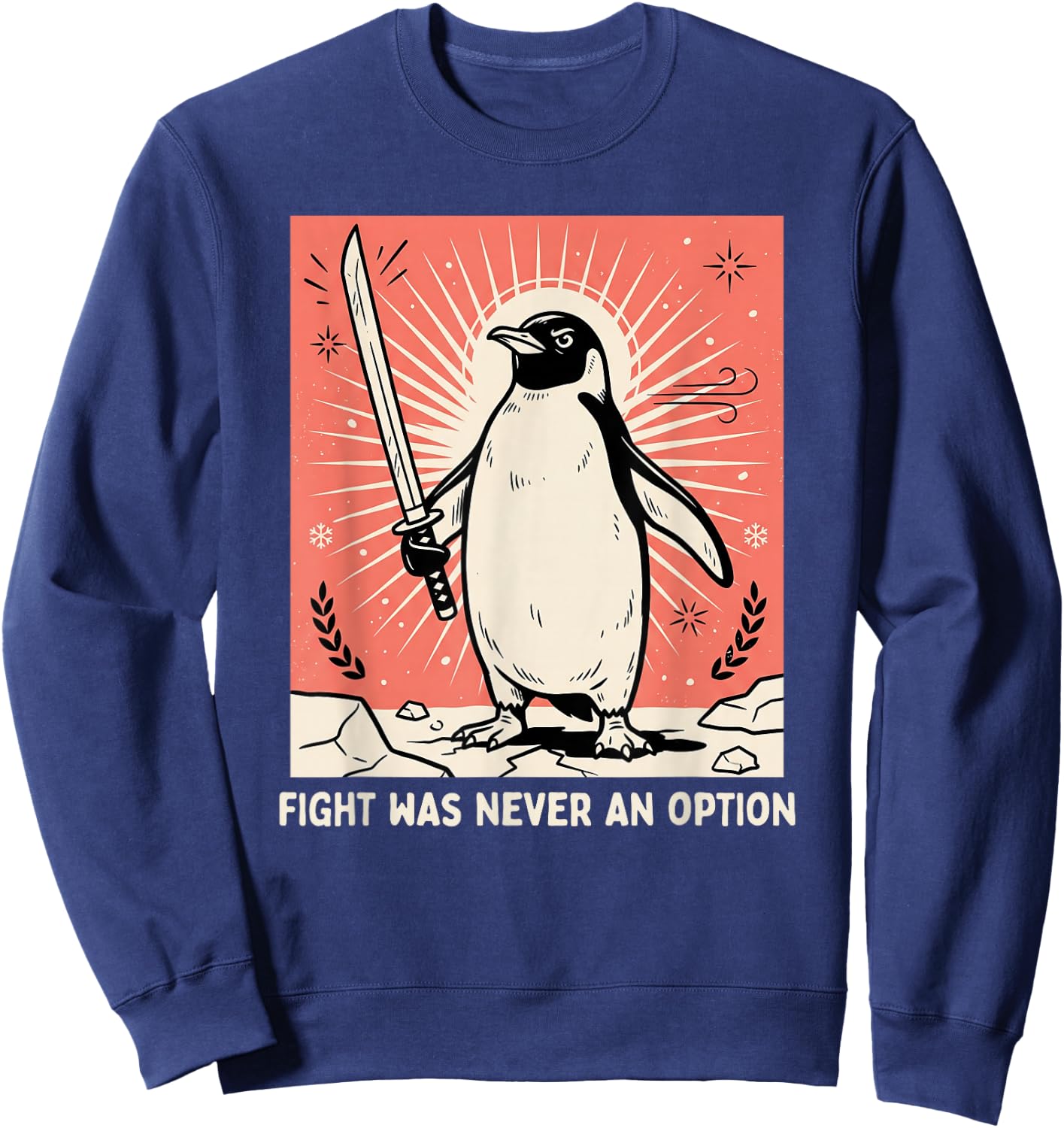 Flight was Never an Option Funny Penguin with Knife Retro Sweatshirt - Sweatshirt | Navy