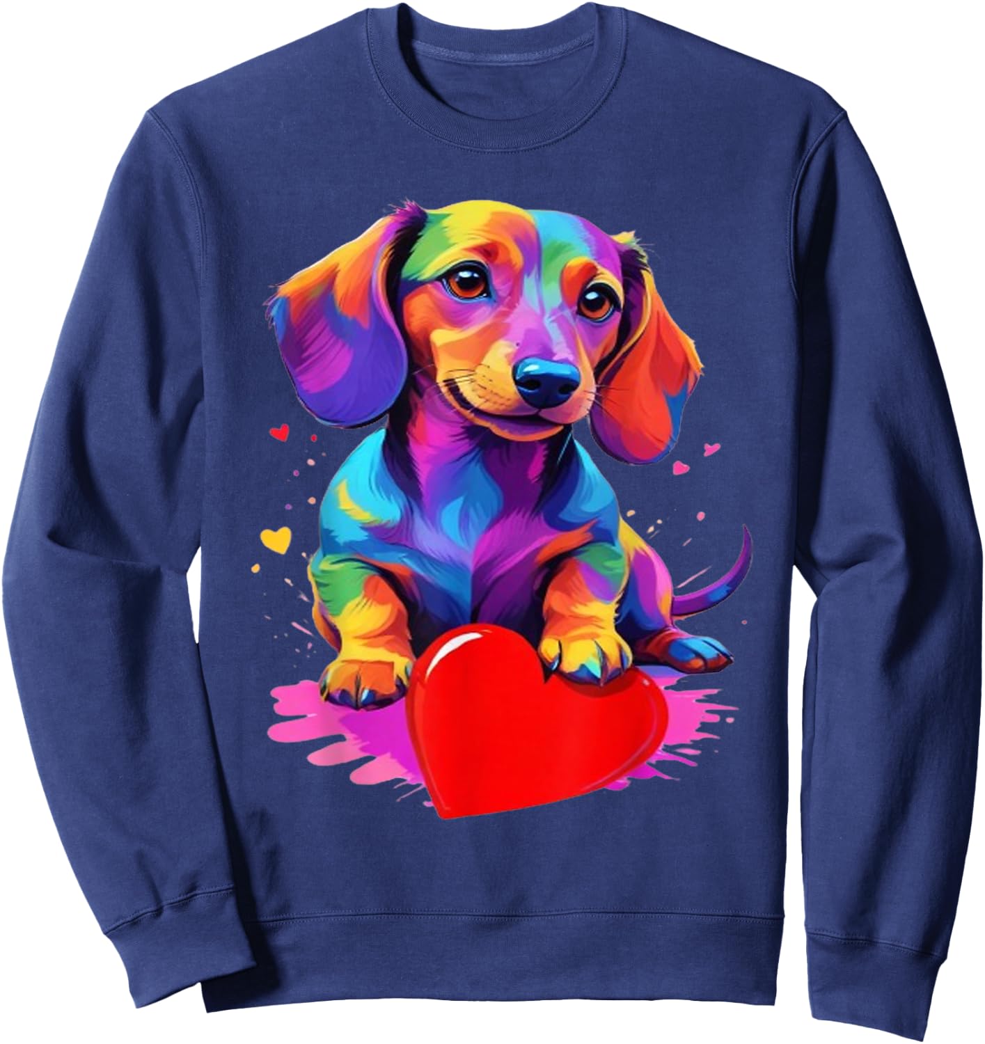 Dachshund Shirt - Colourful Dachshund Heart Graphic , black Sweatshirt - Sweatshirt | Navy