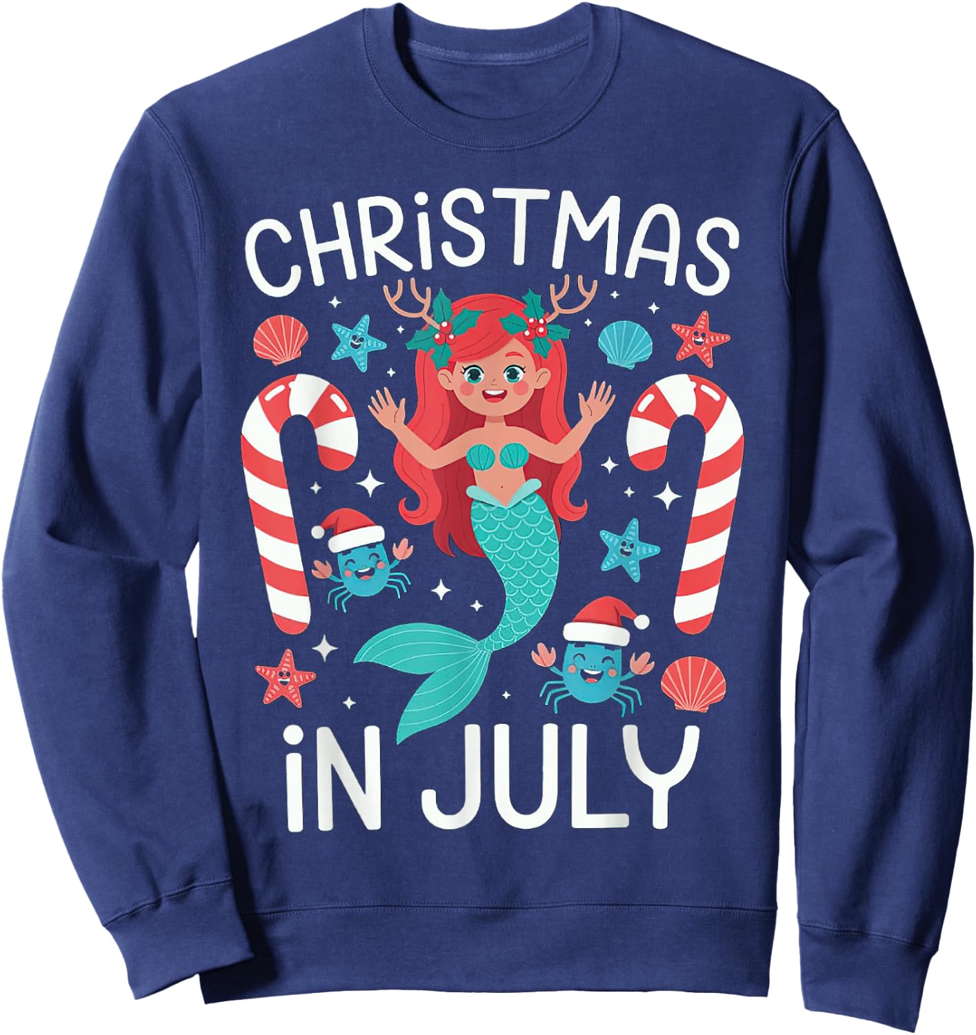 Christmas In July Cute Mermaid Summer Sweatshirt - Sweatshirt | Navy