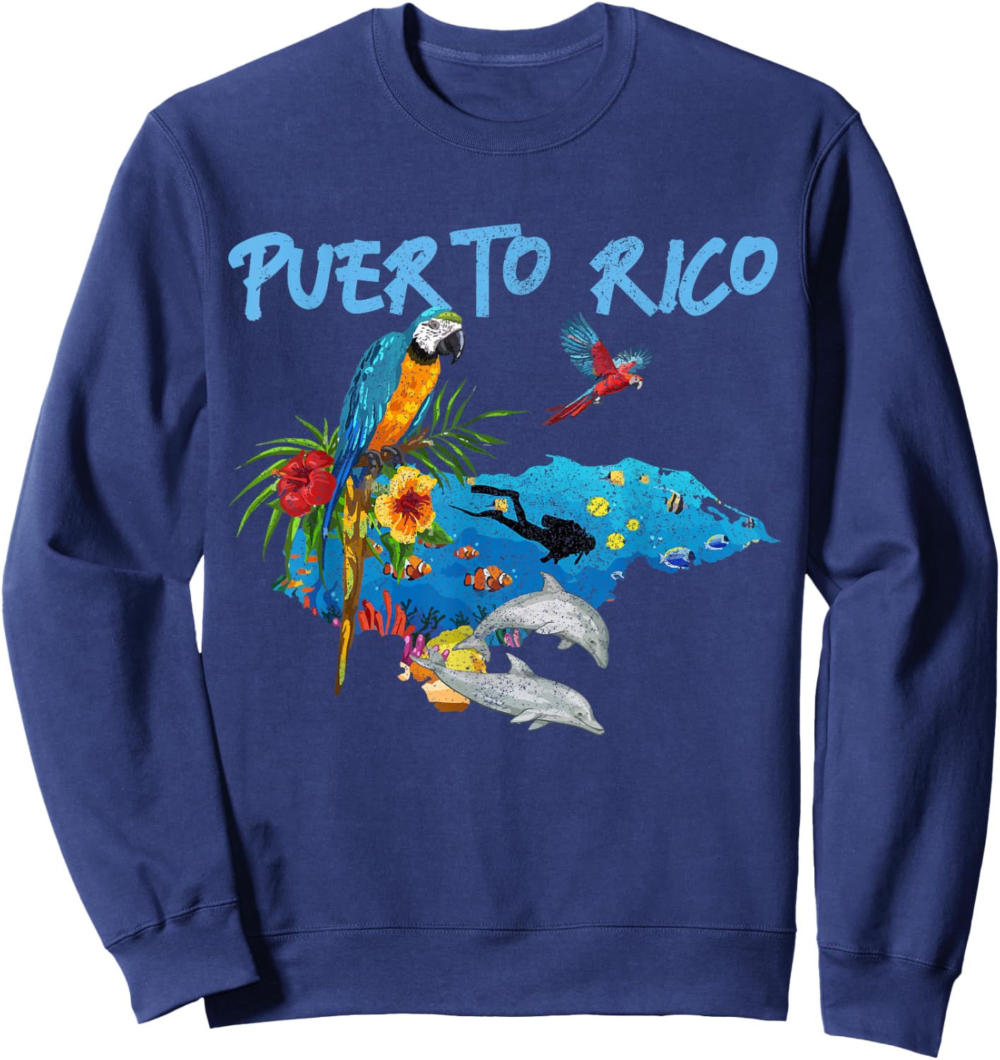 Puerto Rico Souvenir Parrot Scuba Diving Puerto Rican Sweatshirt - Sweatshirt | Navy