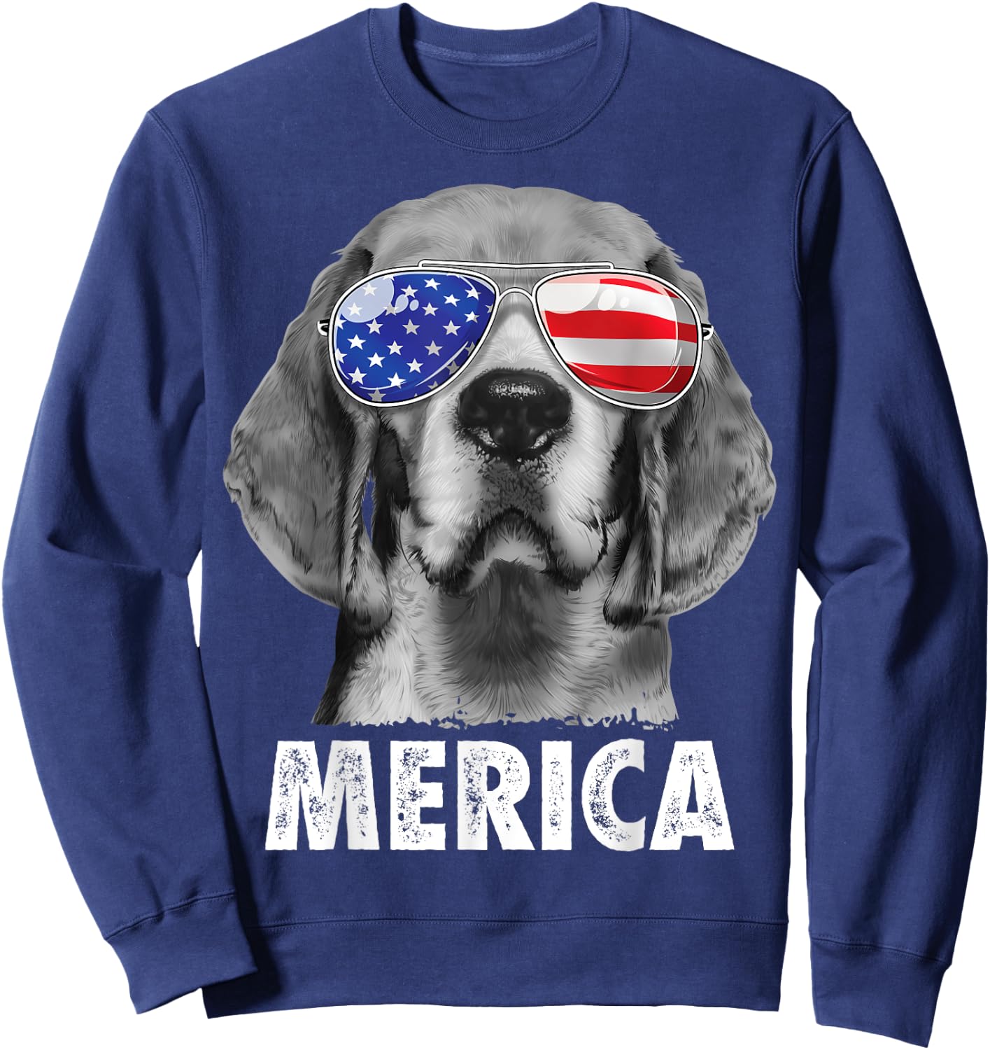 Beagle 4th of July Merica Sunglasses Men USA American Flag Sweatshirt - Sweatshirt | Navy