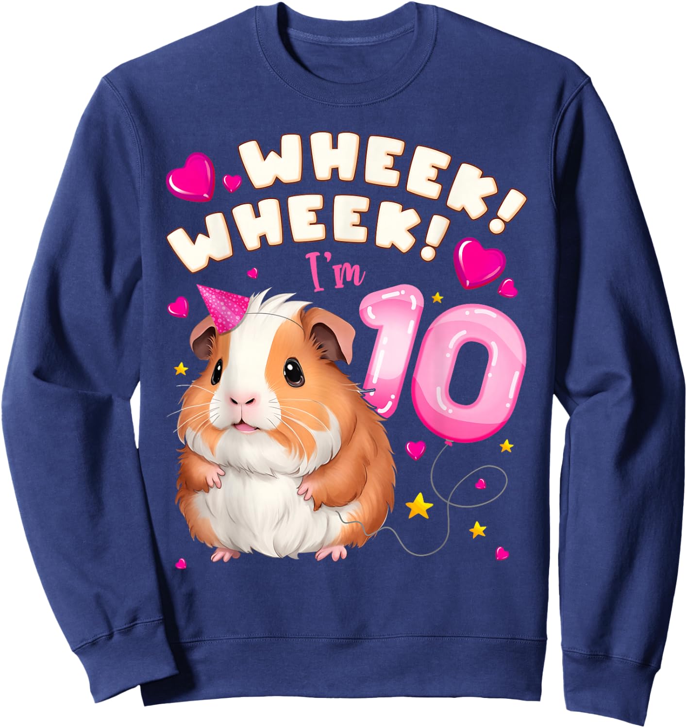 10th Birthday Girl 10 Years, Guinea Pig and Big Number 10 Sweatshirt - Sweatshirt | Navy