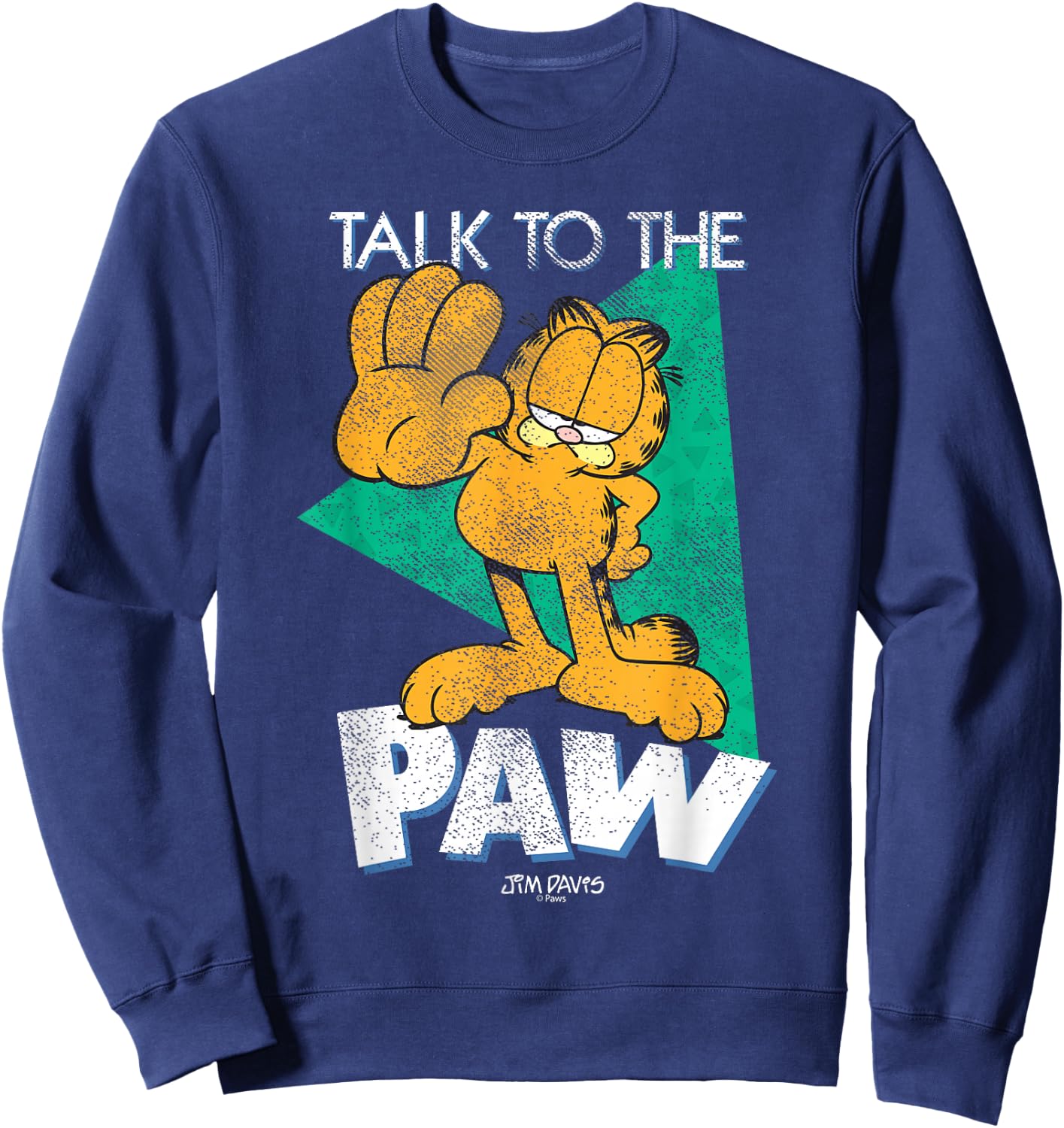 Garfield Distressed Talk to The Paw Retro Cartoon Cat Sweatshirt - Sweatshirt | Navy