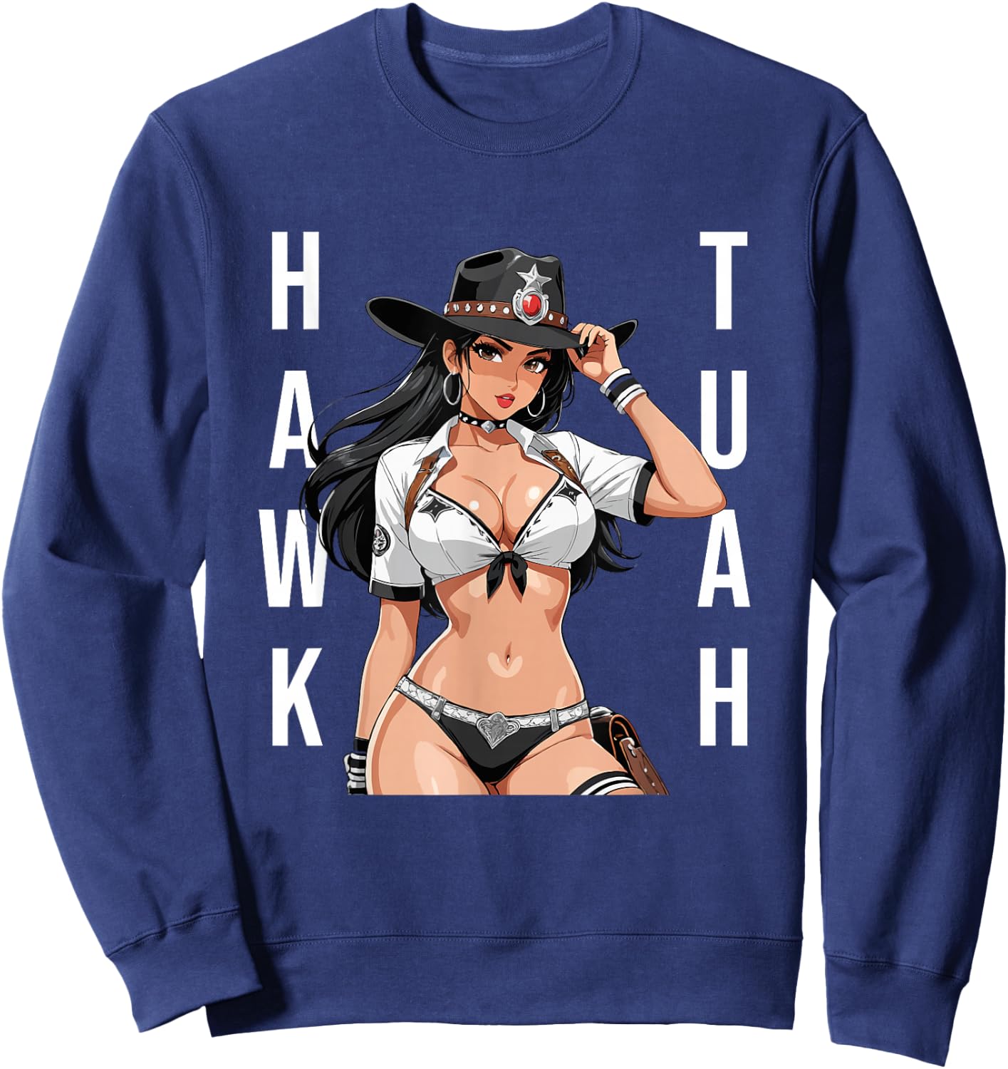 Hawk Tuah Sexy Waifu Anime Cowgirl Girl Sweatshirt - Sweatshirt | Navy