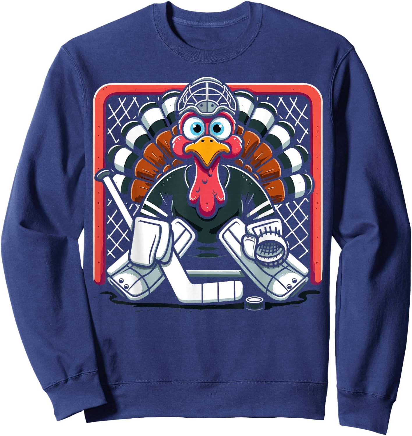 Thanksgiving Turkey Ice Hockey Goalie Youth Boys Thankful Sweatshirt - Sweatshirt | Navy