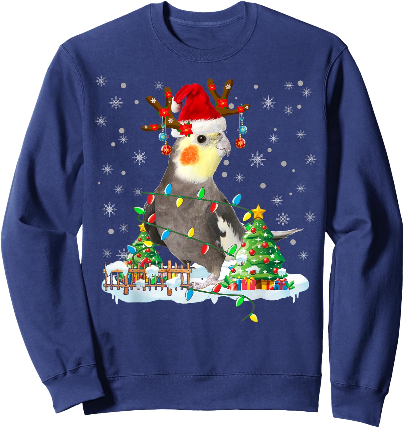 Christmas Cockatiel Lover Santa Cockatiel Christmas Lights Sweatshirt - Sweatshirt | Navy