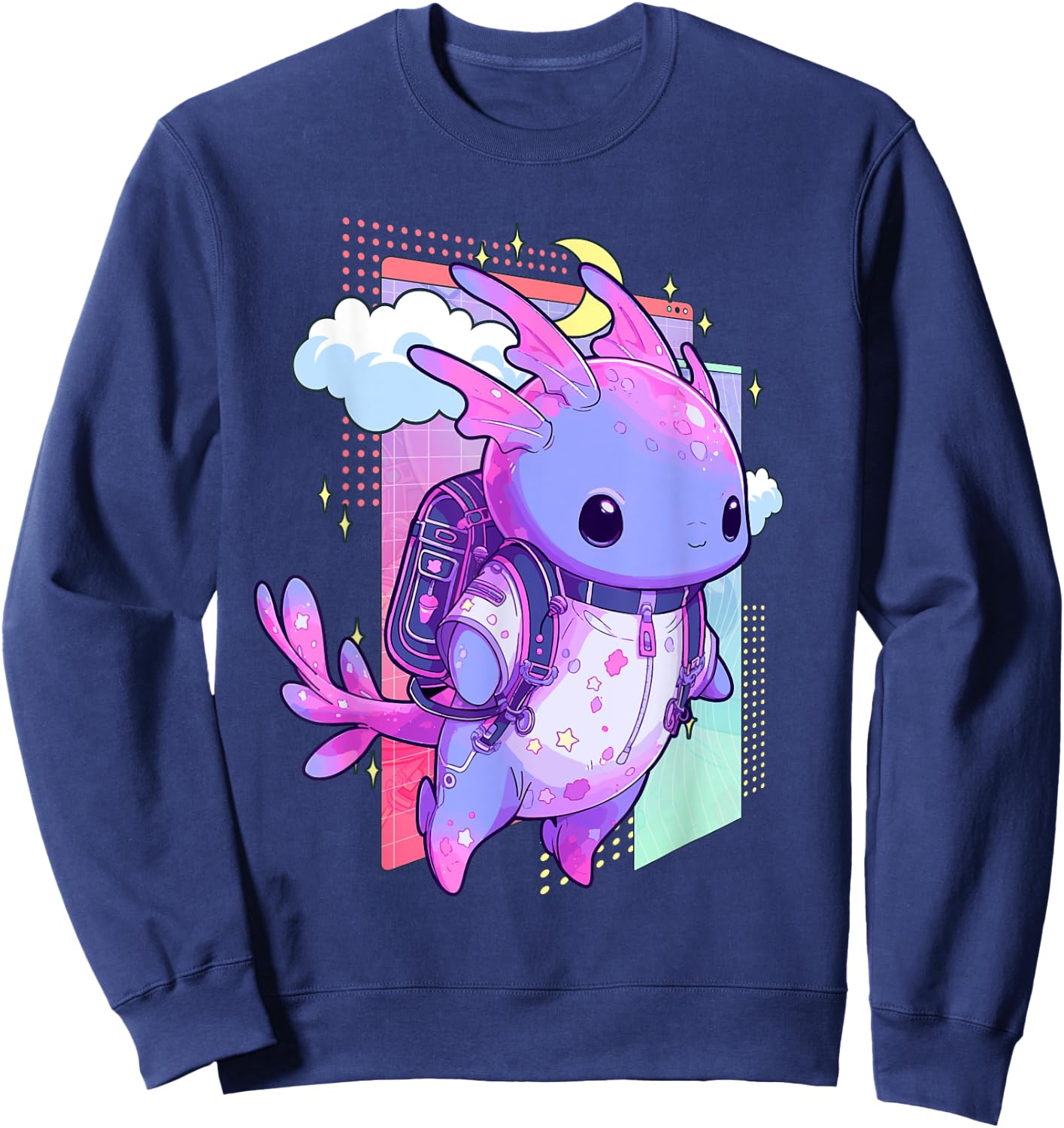 Cute Pastel Goth Space Galaxy Axolotl Nu Goth Aesthetic Sweatshirt - Sweatshirt | Navy