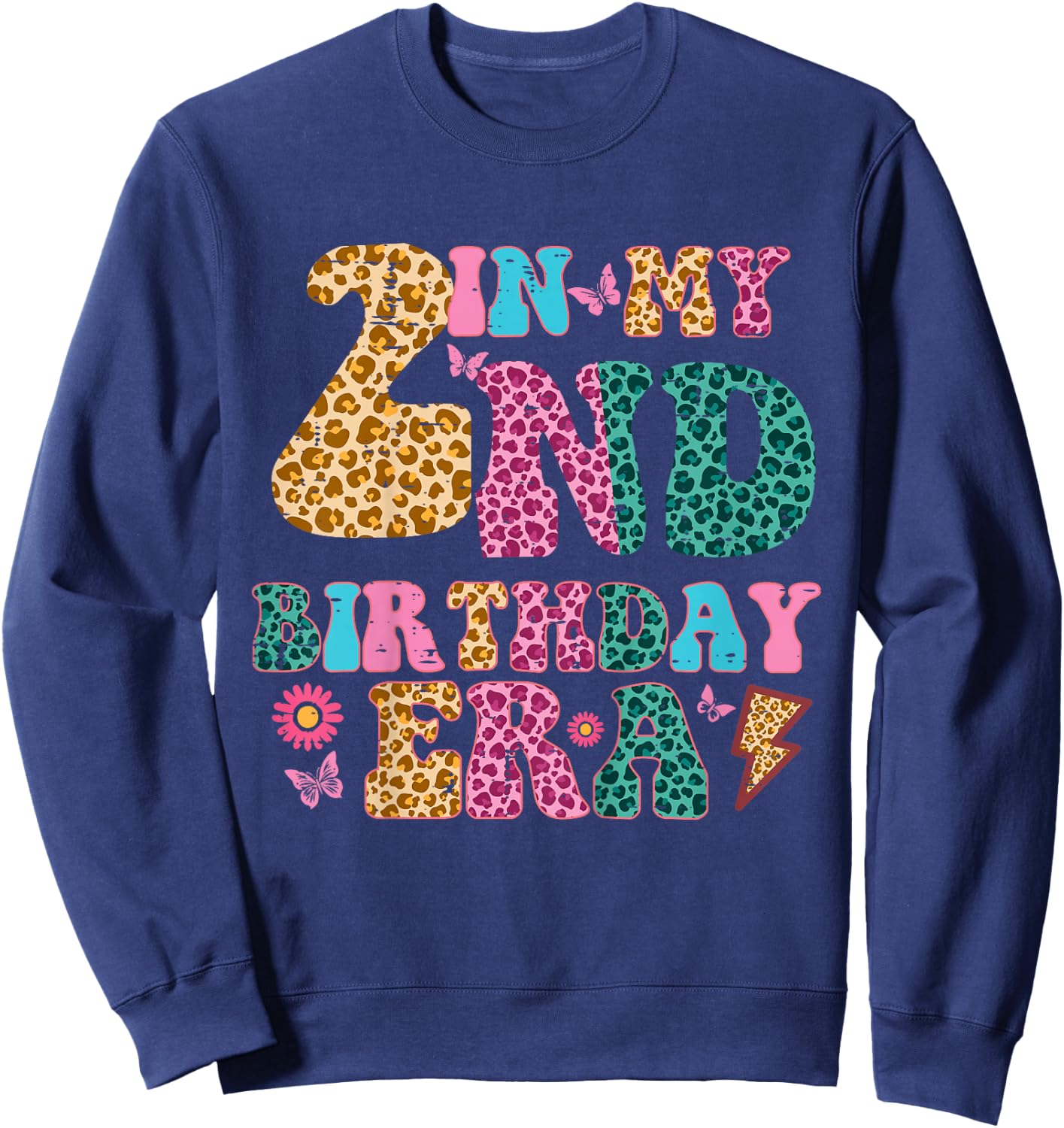 In My 2nd Birthday Era Leopard 2 Year Old Bday Girls Kids Sweatshirt - Sweatshirt | Navy