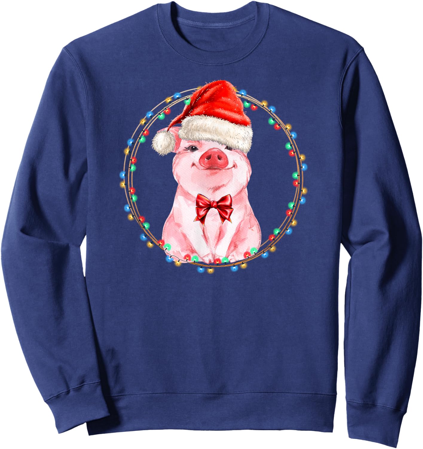 Sweet Pig with Santa Hat Pig Lover Christmas Sweatshirt - Sweatshirt | Navy