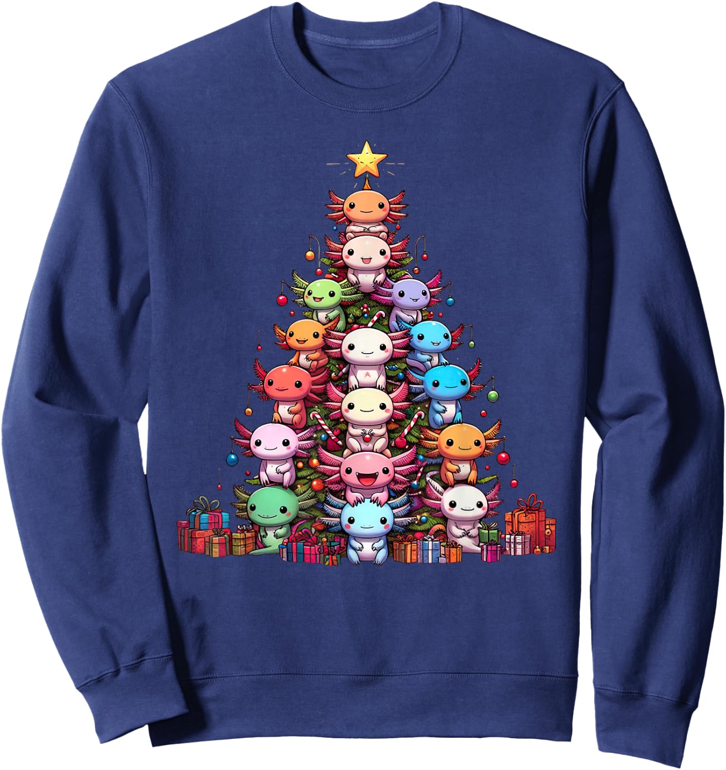 Axolotl Cute Christmas Tree Men Kids , Black, S Sweatshirt - Sweatshirt | Navy