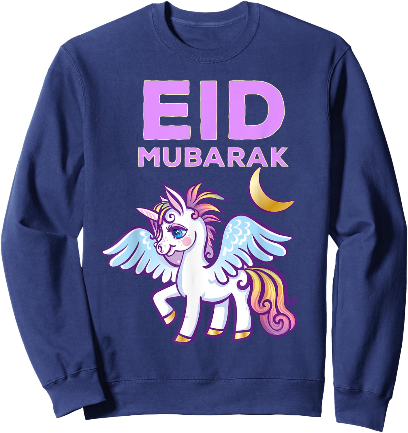 Eid Mubarak Gift Kids Girls Eid Mubarak Unicorn Sweatshirt - Sweatshirt | Navy