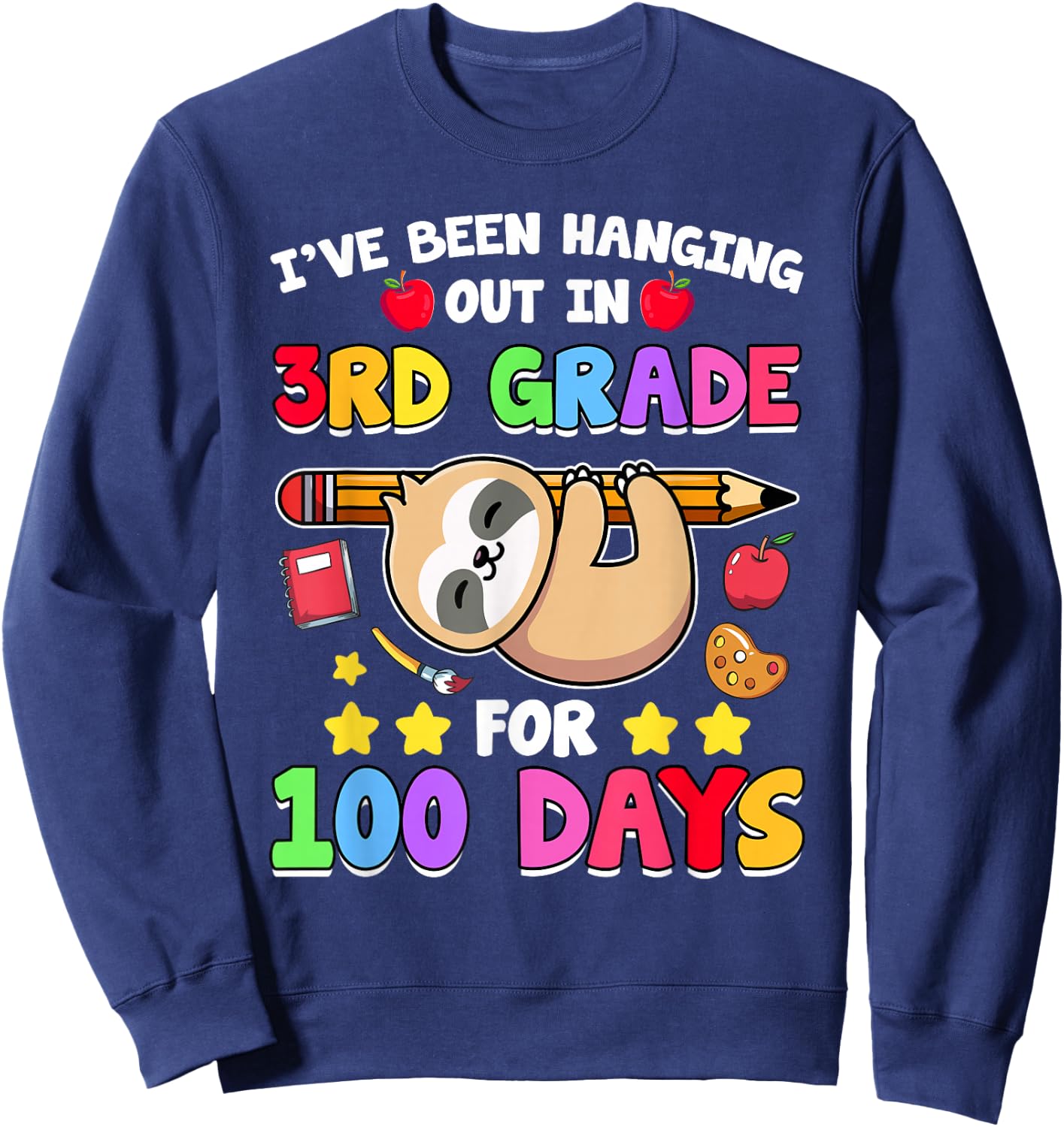 100th Day Of School Sloth Shirt 3rd Grade 100 Days School Sweatshirt - Sweatshirt | Navy