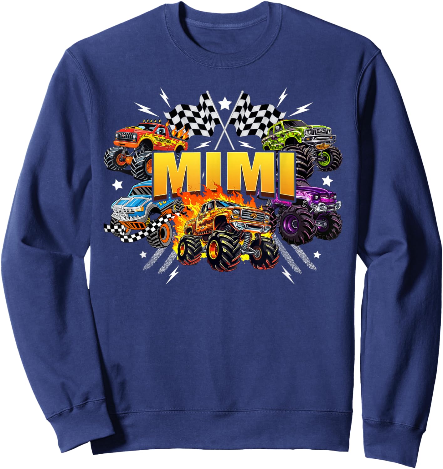 Mimi Retro Monster Truck Family Crew Birthday Matching Sweatshirt - Sweatshirt | Navy