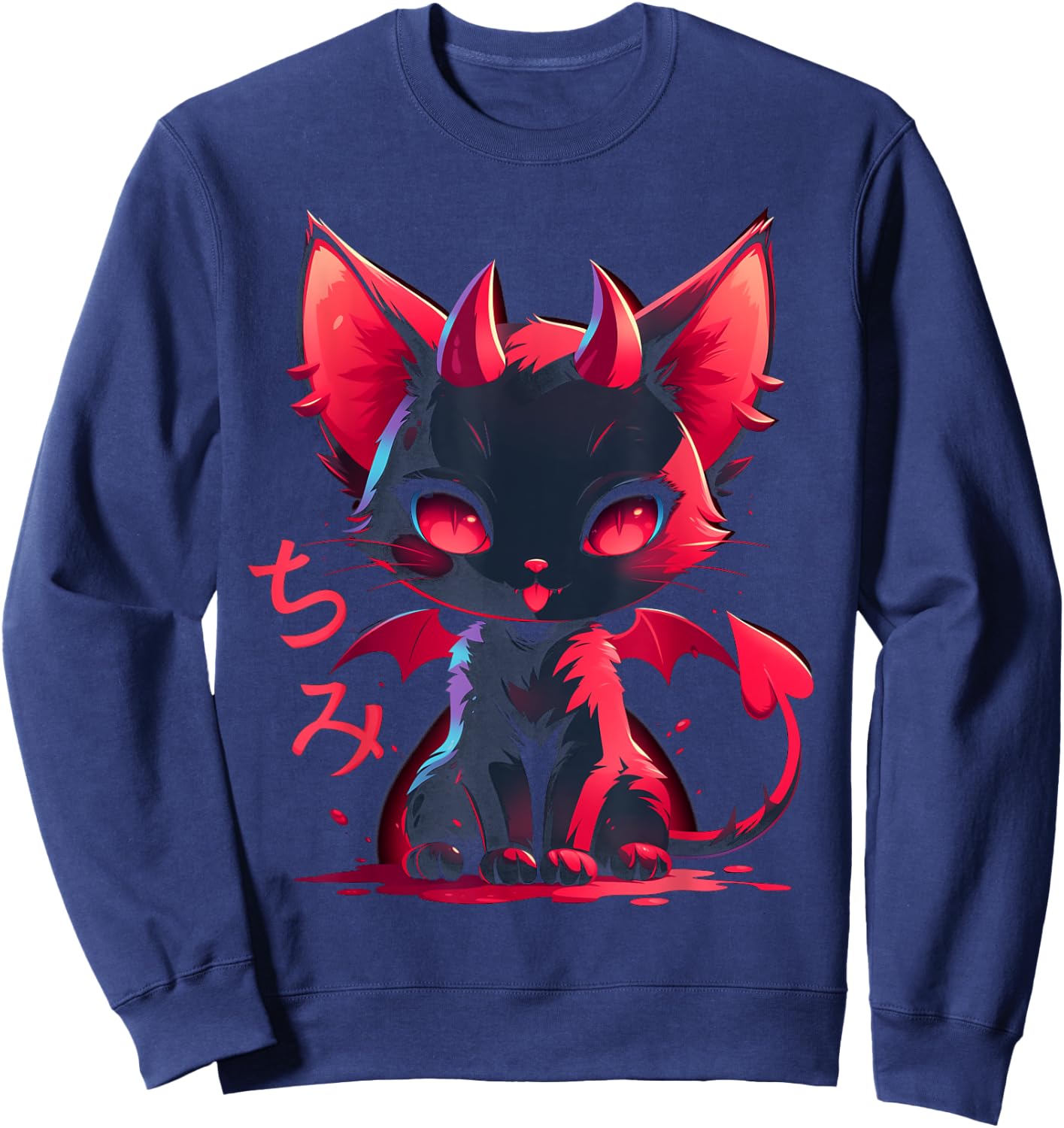 Yami Kawaii Devil Cat Creepy Cute Pastel Goth Japanese , black Sweatshirt - Sweatshirt | Navy