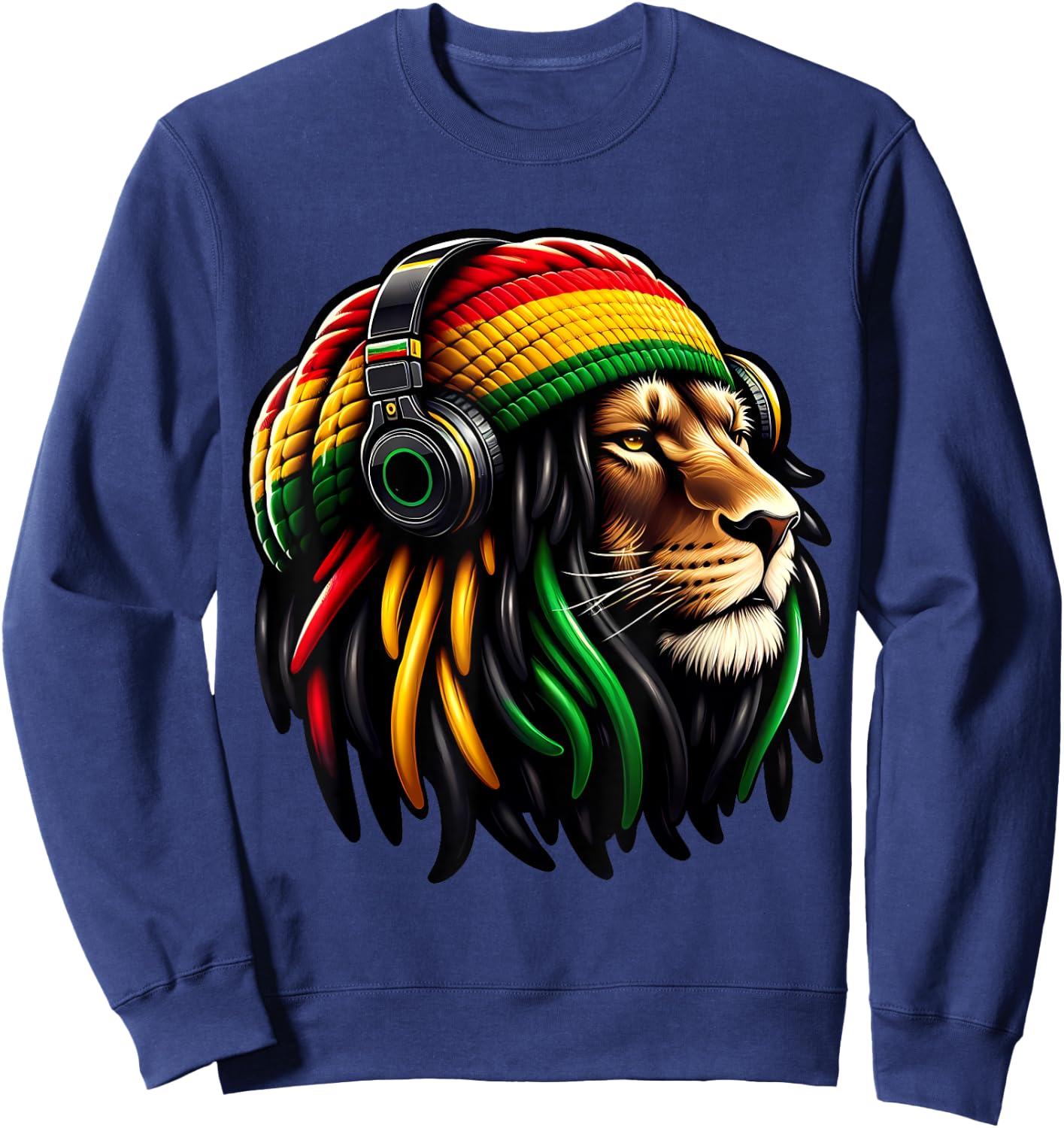 Jamaican Reggae Lion by Judah Rastafarian Lion Sweatshirt - Sweatshirt | Navy