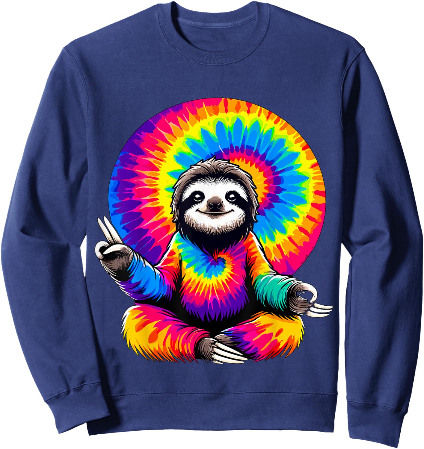 Hippie Sloth Peace Sign Tie-Dye Sweatshirt - Sweatshirt | Navy