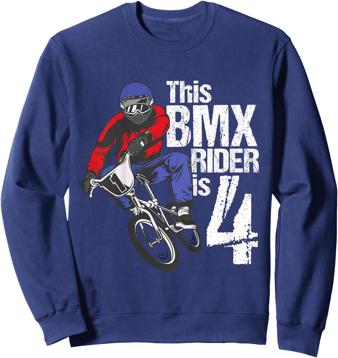 Kids 4 Year Old BMX Birthday Party Boys Dirt Bike Biking 4th Gift Sweatshirt - Sweatshirt | Navy