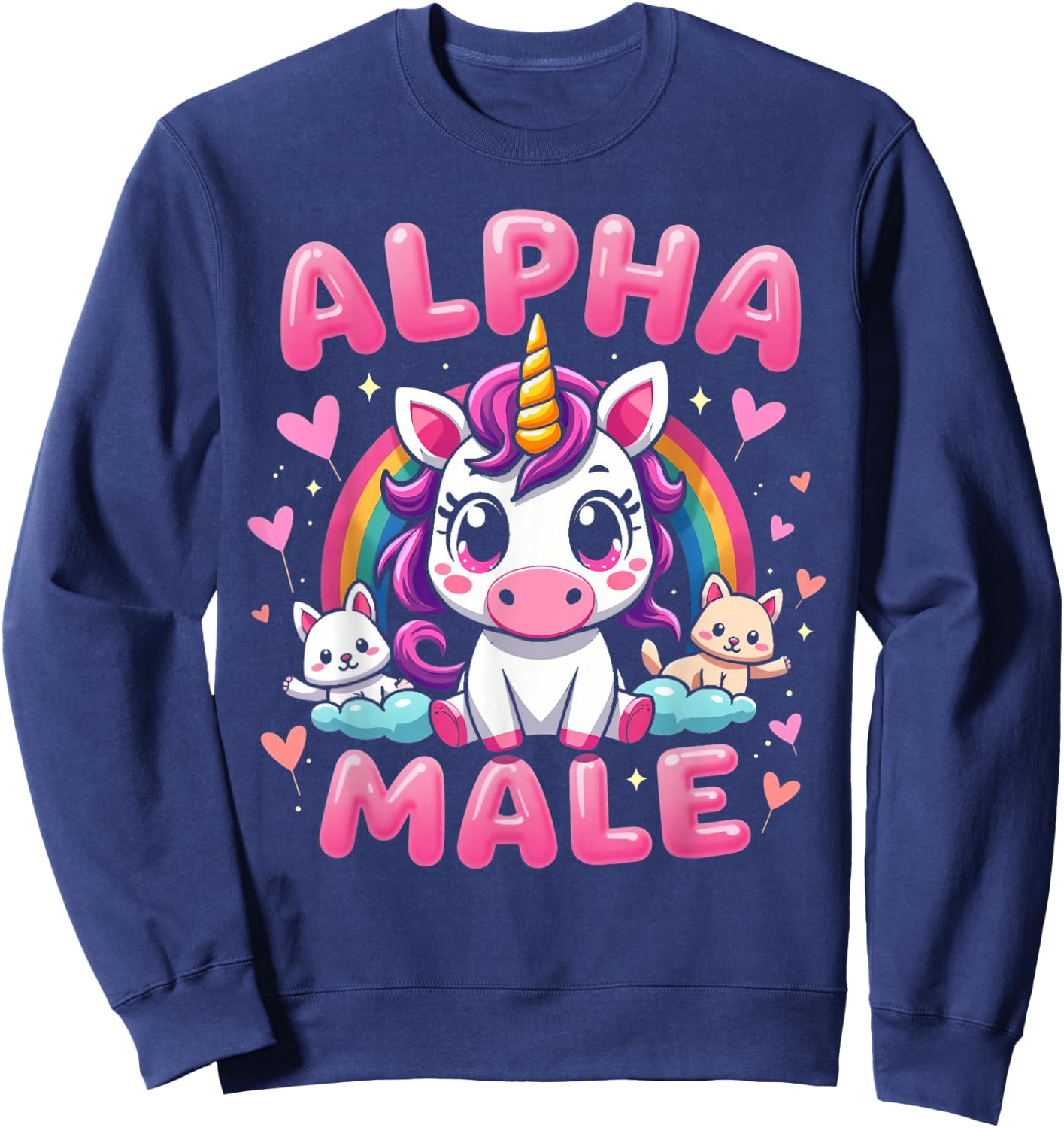 Funny Unicorn Alpha Unicorn Meme Male Men Male , Black, S Sweatshirt - Sweatshirt | Navy