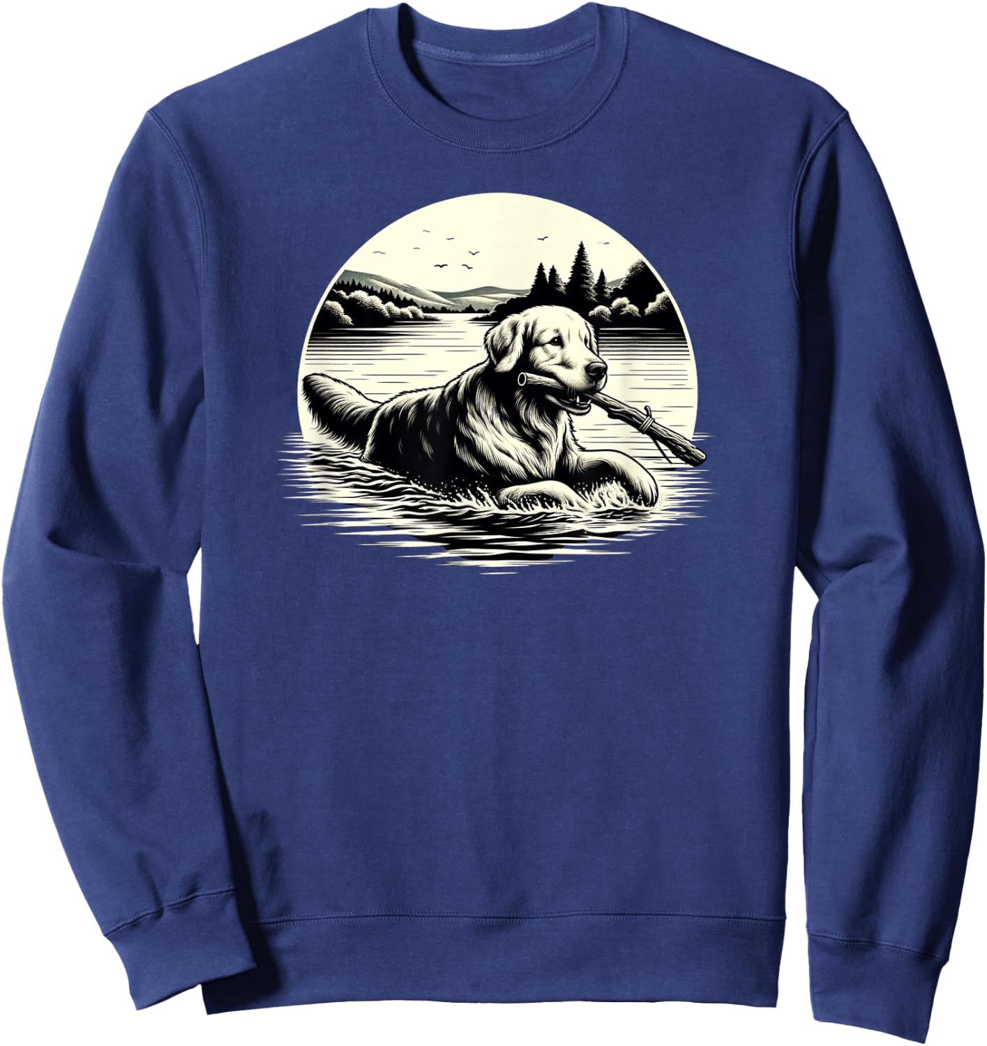 Golden Retriever Lake Retrieval Scene Sweatshirt - Sweatshirt | Navy