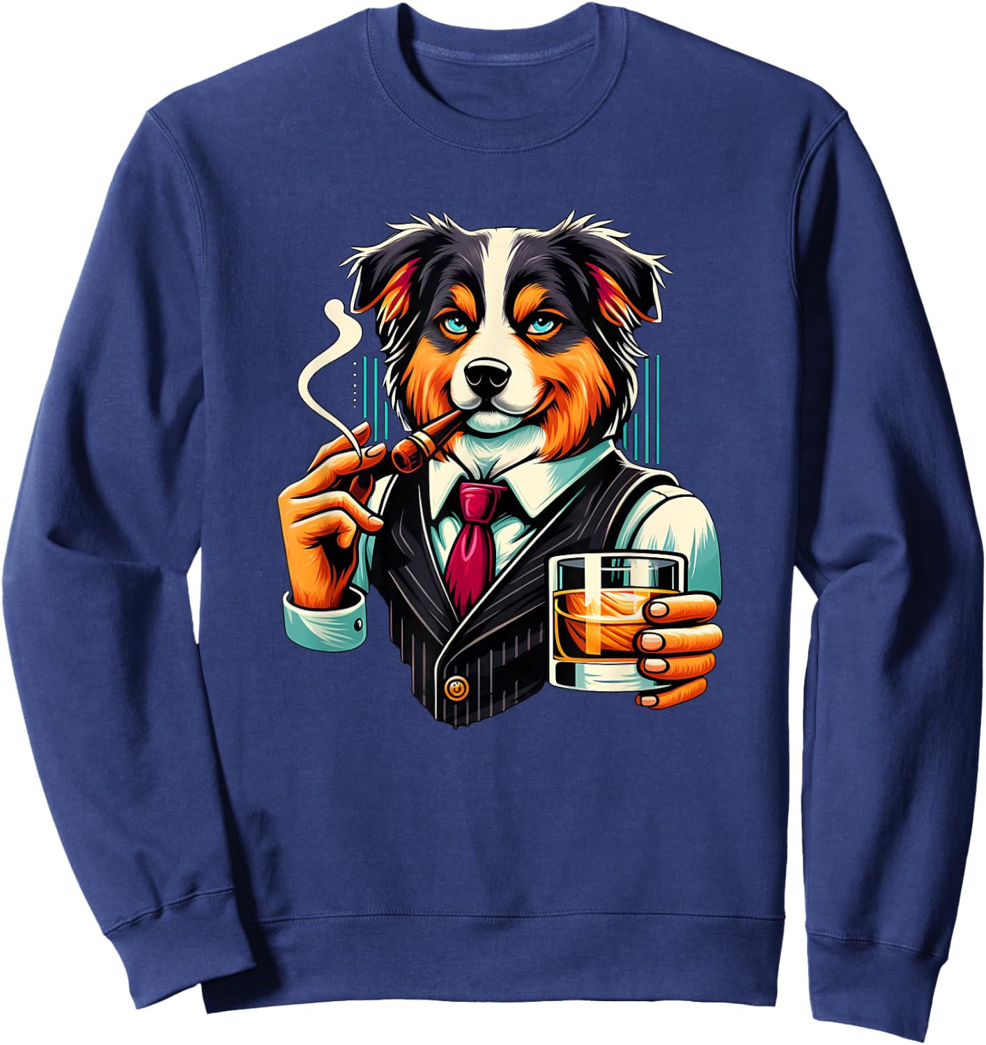 Australian Shepherd dog Cigar And Whiskey Sweatshirt - Sweatshirt | Navy