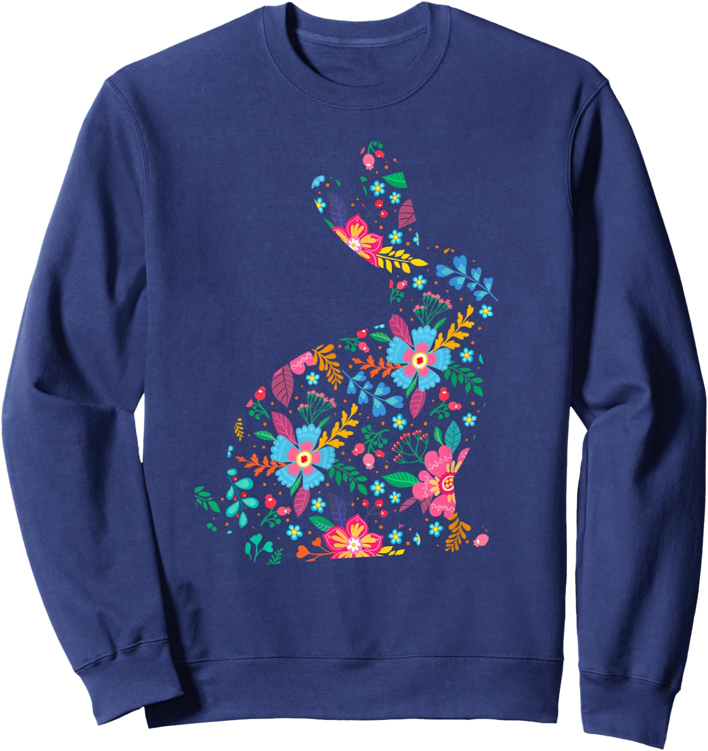 Floral Easter Women Girls Easter Bunny Spring Flowers Rabbit Sweatshirt - Sweatshirt | Navy
