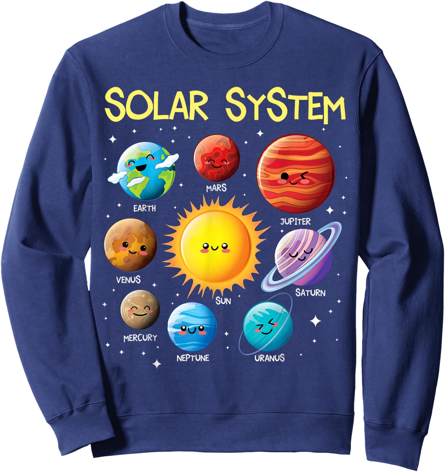 Solar System Cute Face Planets Space Science Teacher School Sweatshirt - Sweatshirt | Navy