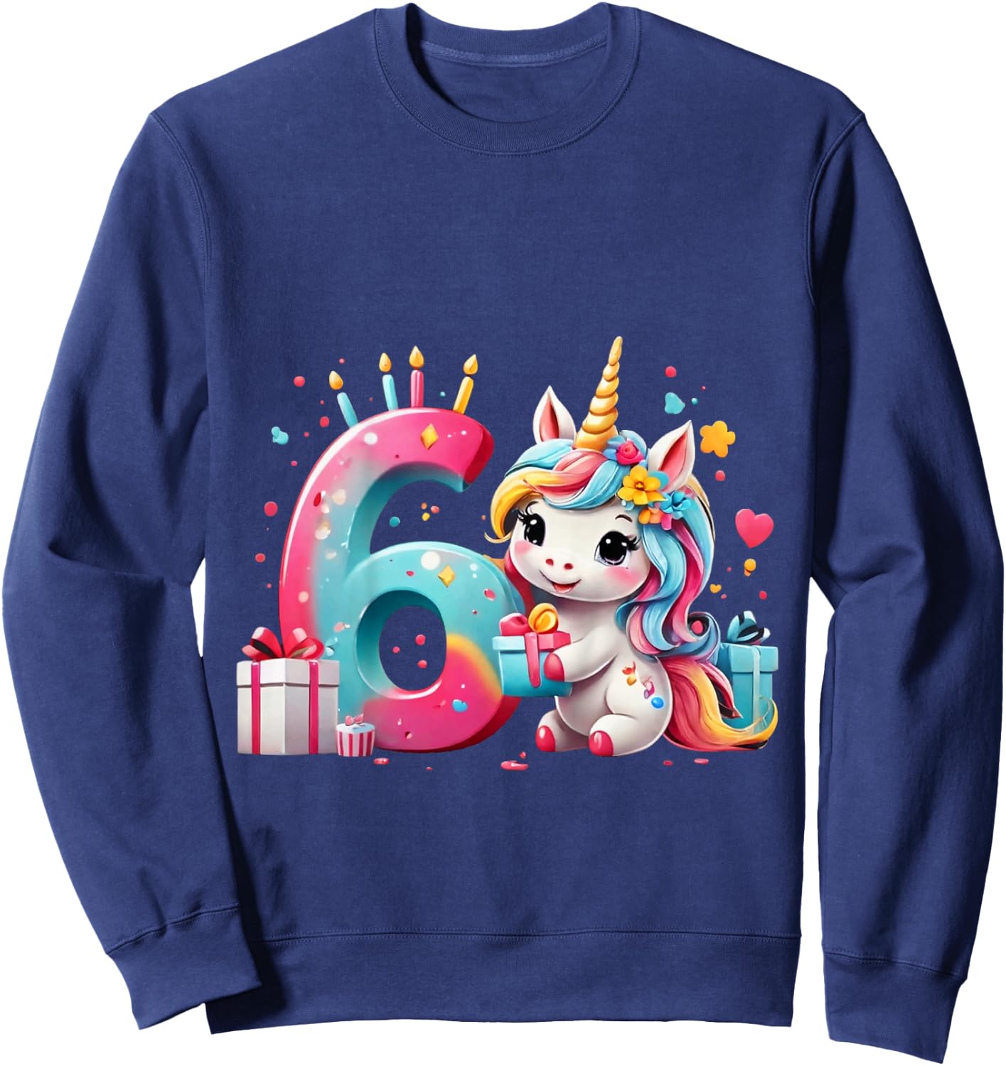 Children's Number 6 Years Girls Unicorn 6th Birthday , black Sweatshirt - Sweatshirt | Navy